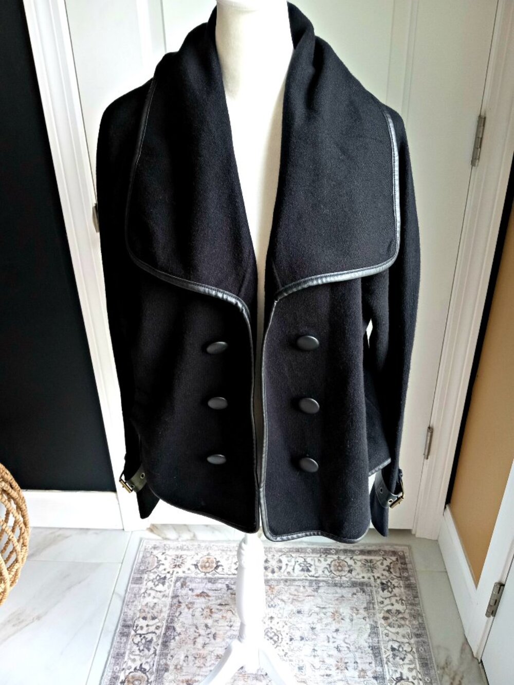 NEW! 129.00 SIONI FAUX LEATHER BUCKLES KNIT CARDIGAN